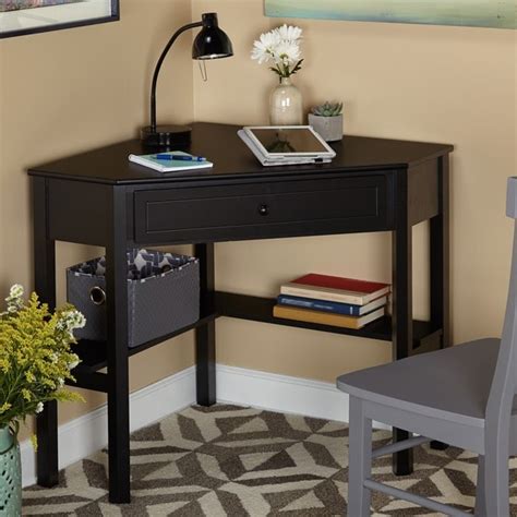 Simple Living Black Wood Corner Computer Desk with Drawer - 10850957 - Overstock.com Shopping ...