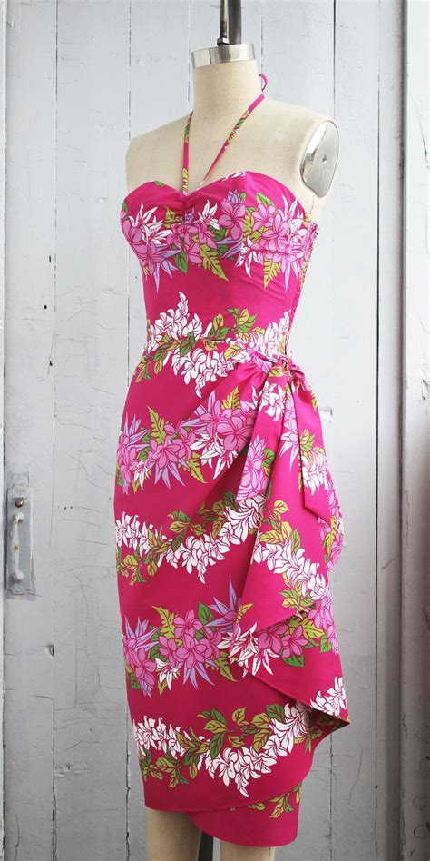 Hawaiian sarong dress, Pinup dress, Tiki dress, hawaiian dress, Rockabilly dress, wrap dress ...