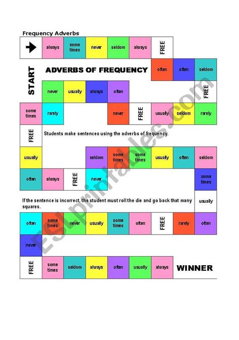 Frequency adverbs board game - ESL worksheet by cillera | Esl ...