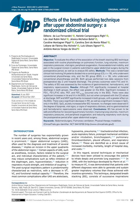 (PDF) Effects of the breath stacking technique after upper abdominal surgery: a randomized ...