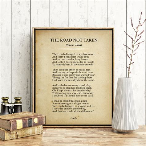 The Road Not Taken Poem Print Decor Robert Frost Inspirational | Etsy