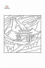 Gateway To The Buddhist monastery coloring Page  Color Online sketch template