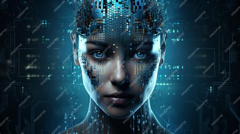 Premium AI Image | futuristic robot head with binary code
