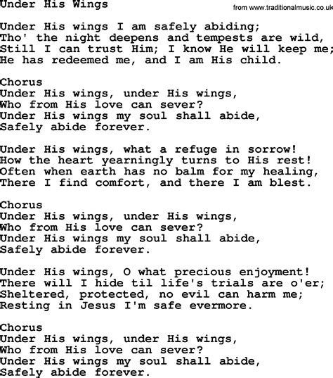 Baptist Hymnal, Christian Song: Under His Wings- lyrics with PDF for printing