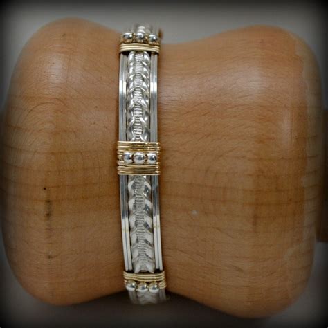 Sterling silver wire wrap bracelet with 14K gold filled