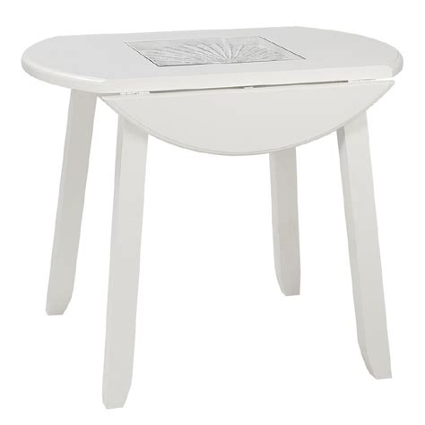 36" Round White Shell Insert Drop Leaf Table - Wilford & Lee Home Accents