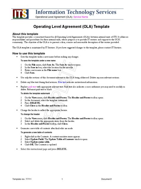 Ola Template | Service Level Agreement | Data Center