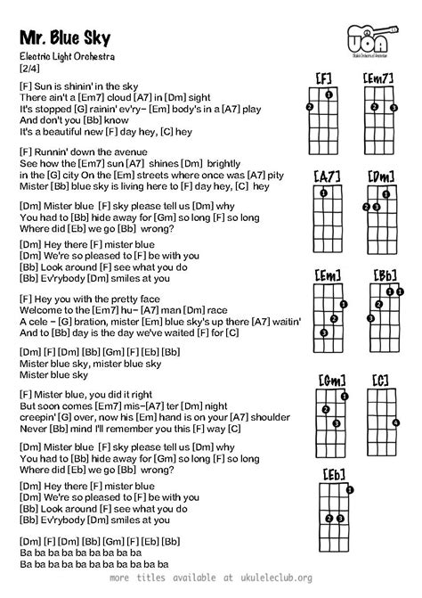 Ukulele chords - Mr. Blue Sky by Electric Light Orchestra in 2023 | Ukulele songs, Ukulele ...