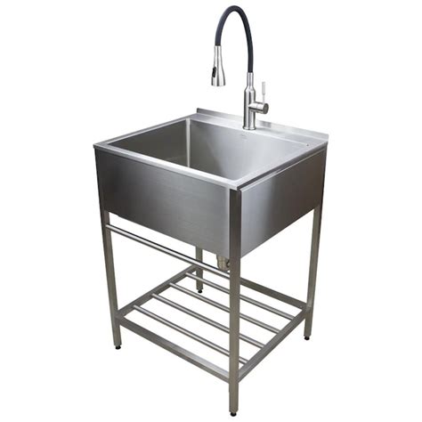 Transolid 25-in x 22-in 1-Basin Stainless Steel Freestanding Laundry Sink with Drain and Faucet ...