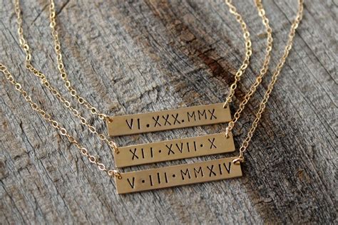 Roman Numeral Necklace / Personalized Gold Bar Necklace / Gold