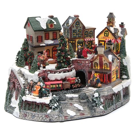 Animated Christmas village with train 35x25x20 cm | online sales on ...