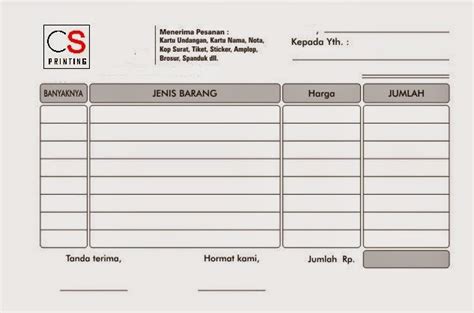 Contoh Desain Nota Percetakan | Ruang Ilmu