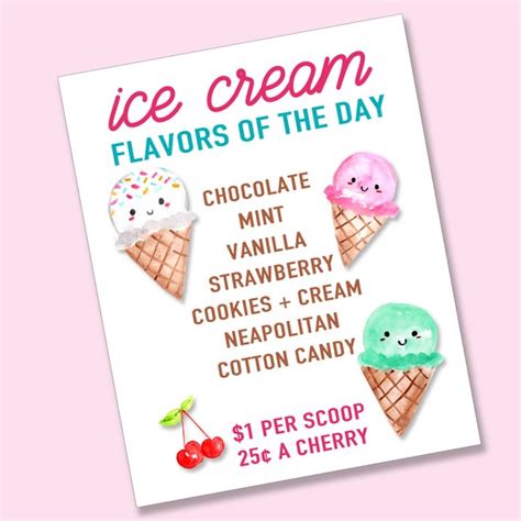 Ice Cream Party Menu, Printable Ice Cream Flavors Sign, Ice Cream Birthday Party, Ice Cream ...