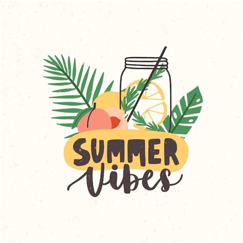 Premium Vector | Composition with summer vibes inscription handwritten with elegant cursive font ...