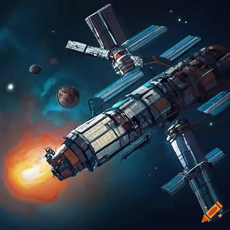 Impressionist concept art of a futuristic space station on Craiyon