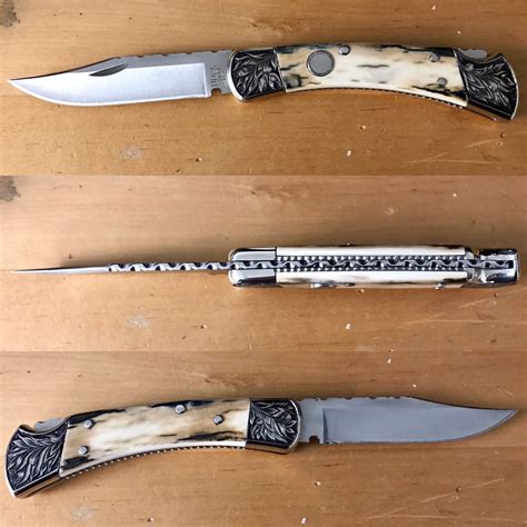 Customized Buck 110 D/A model with custom hand done handle scales, filework to the blade ...