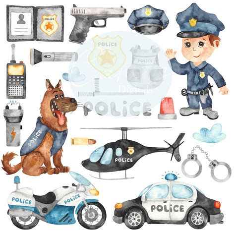 Police Clipart Cop Clip Art Police Watercolor Clipart - Etsy