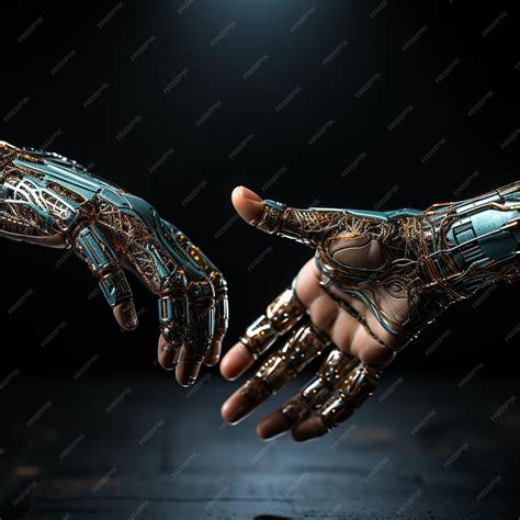 Premium Photo | Robot hand making contact with human hand