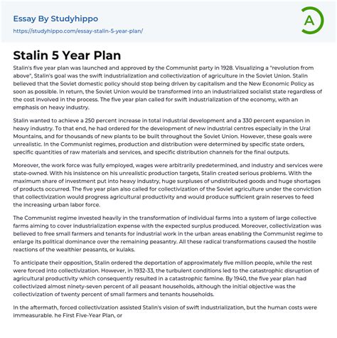 Stalin 5 Year Plan Essay Example | StudyHippo.com