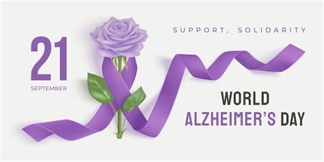 Premium Vector | World alzheimer's day banner with ribbon and rose on a ...