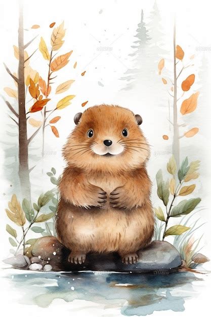 Premium AI Image | There is a watercolor painting of a beaver sitting ...