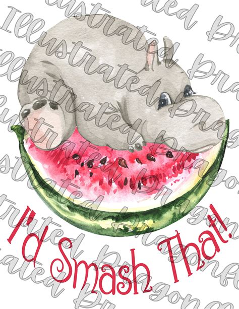 Hippopotamus Watermelon Transparent Background Digital Instant - Etsy