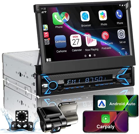 Naifay Single Din Car Stereo with Dash Cam & Backup Camera, 7INCH Flip ...