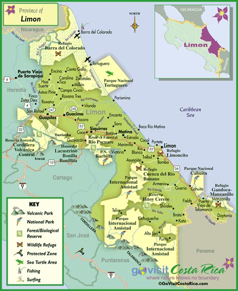 Mapa de la Región de Limón, Costa Rica - Go Visit Costa Rica