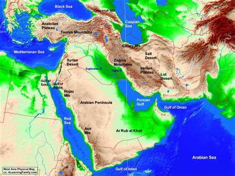 West Asia Physical Map - A Learning Family