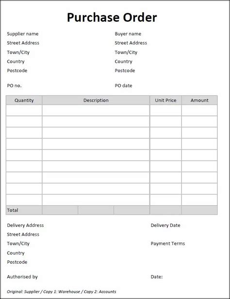 Purchase Order Template | Double Entry Bookkeeping