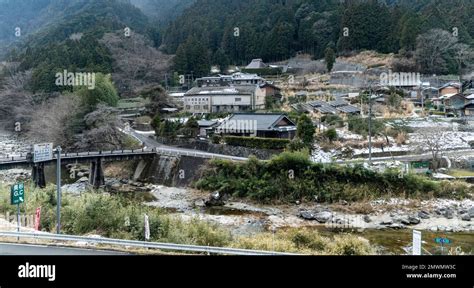 Countryside in Tsu City, Mie Prefecture, Japan, seen from a train on the JR Central Meisho Line ...