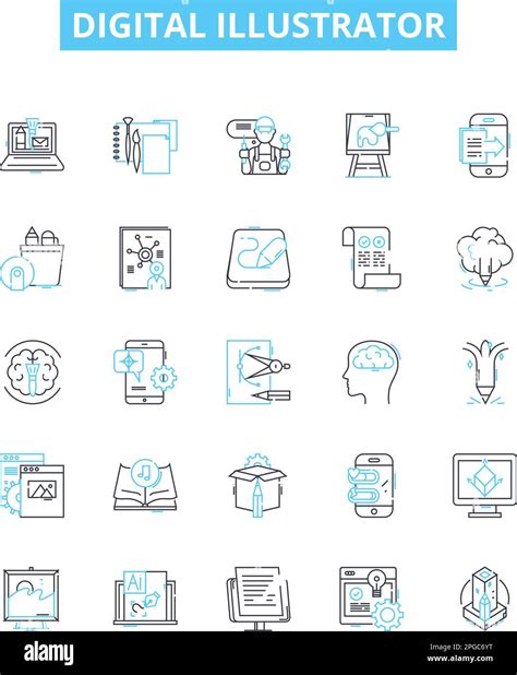 Digital illustrator vector line icons set. Digital, Illustrator, Designer, Artist, Vectors ...