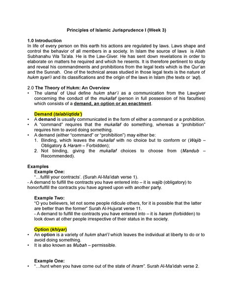 Usul al fiqh - Nota dari slide - Principles of Islamic Jurisprudence I (Week 3) 1 Introduction ...