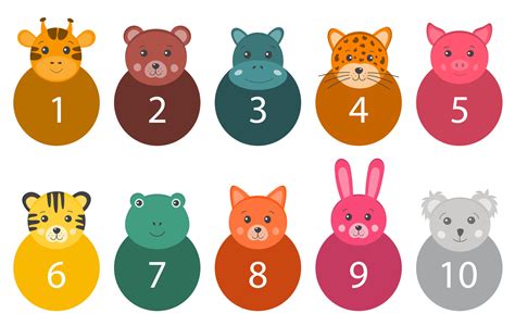 Cartoon number set for kids. Educational numbers from one to ten with ...