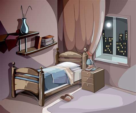 Intérieur De La Chambre La Nuit En Style Cartoon. Fond De Concept De ...