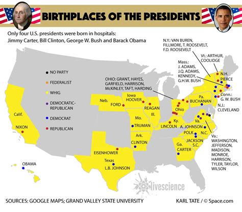 Map of the Birthplaces of the Presidents (Infographic) | Live Science