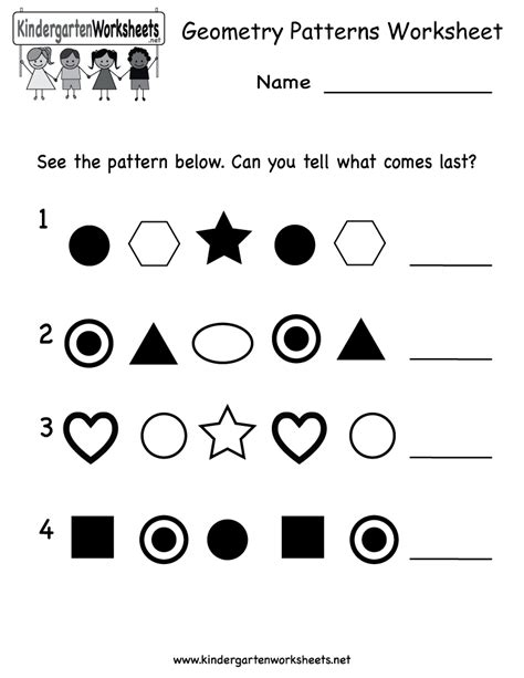 Free Printable Geometry Patterns Worksheet for Kindergarten | Pattern worksheet, Pattern ...