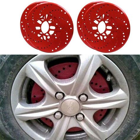 4x Car Aluminum Red Wheel Brake Disc Cover Decorative Rotor Cross ...