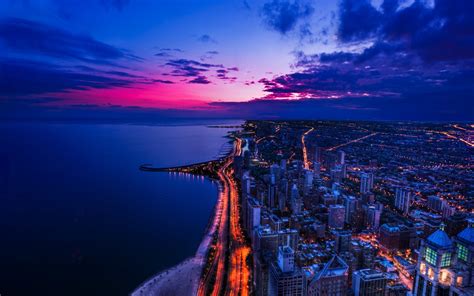 Chicago, Sunset, Coast, Lights, Cityscape Wallpapers HD / Desktop and ...