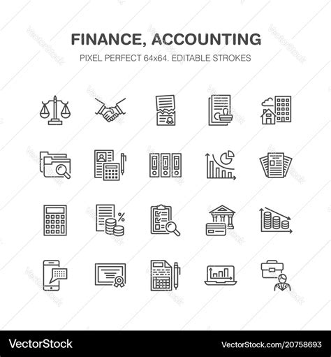 Financial accounting flat line icons bookkeeping Vector Image