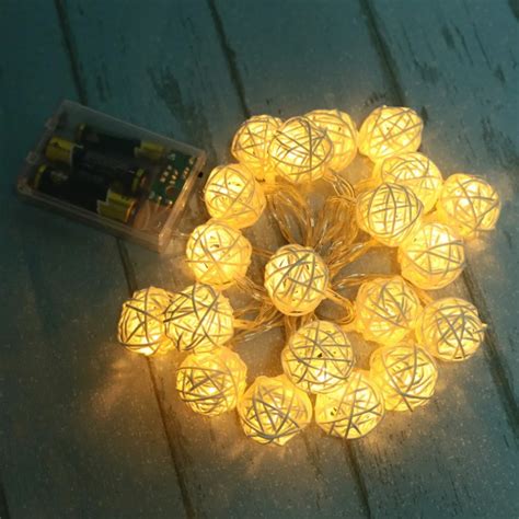 ICOCO 2.2M 20 LED Warm White Rattan Ball String Light Holiday Christmas ...