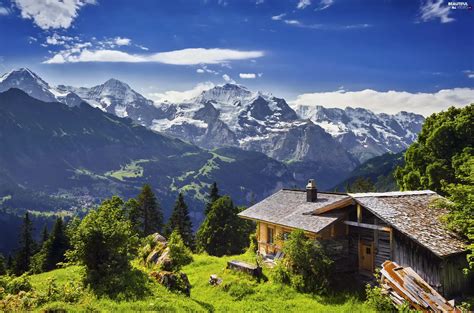 Mountains, house, Switzerland, Valley - Beautiful views wallpapers: 2560x1695