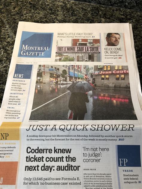 The Montreal Gazette's front page news story for today is that, get ...