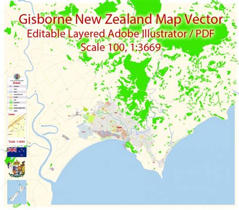 Gisborne New Zealand PDF Map Vector Exact City Plan detailed Street Map ...