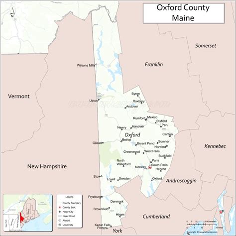 Map of Oxford County, Maine showing cities, highways & important places. Check Where is Oxford ...