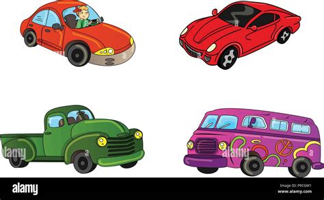 cartoon vector illustration of a cars and trucks collection Stock ...