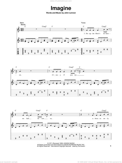 Lennon - Imagine sheet music for guitar solo [PDF]