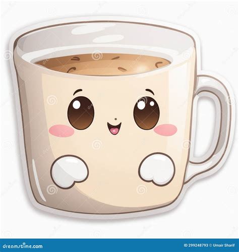 Happy Coffee Cup Sticker stock illustration. Illustration of adorable ...