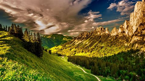 Desktop Wallpaper Valley, Clouds, Nature, Landscape, Mountains, 4k, Hd ...