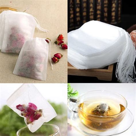 100pcs Simple Disposable Empty Tea Bags 5.5 x 7cm Drawstring Paper Teabags Healthy Tea Filter ...